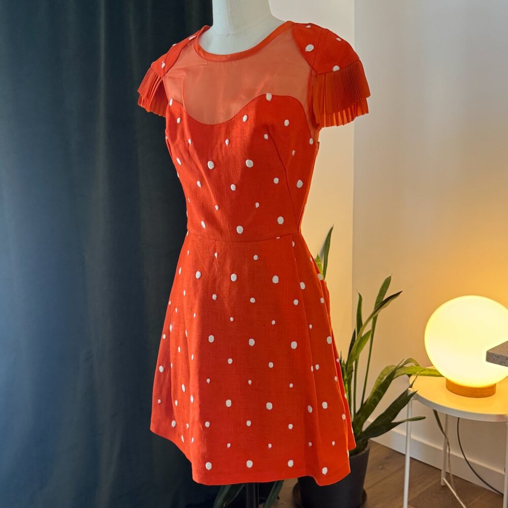 Fernando Garcia Citrus color polka dot Linen Dress with beautiful detail